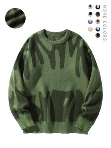 Unisex Men's Round Neck Drop Shoulder Hip Hop Sweater, Regular Fit Vintage Style Casual All Over Print Long Sleeve Knitting Pullover, Cable Crew Jumper, Workwear for Men, Weekday Knit, Knitwear, Breathable Menswear