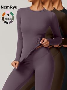 3 Counts Women's Seamless High Elastic Soft Round Neck Long Hem Yoga Long Sleeves Outdoor Running Cycling Mountain Walking Fashion Top Gym sports training Joker long sleeve