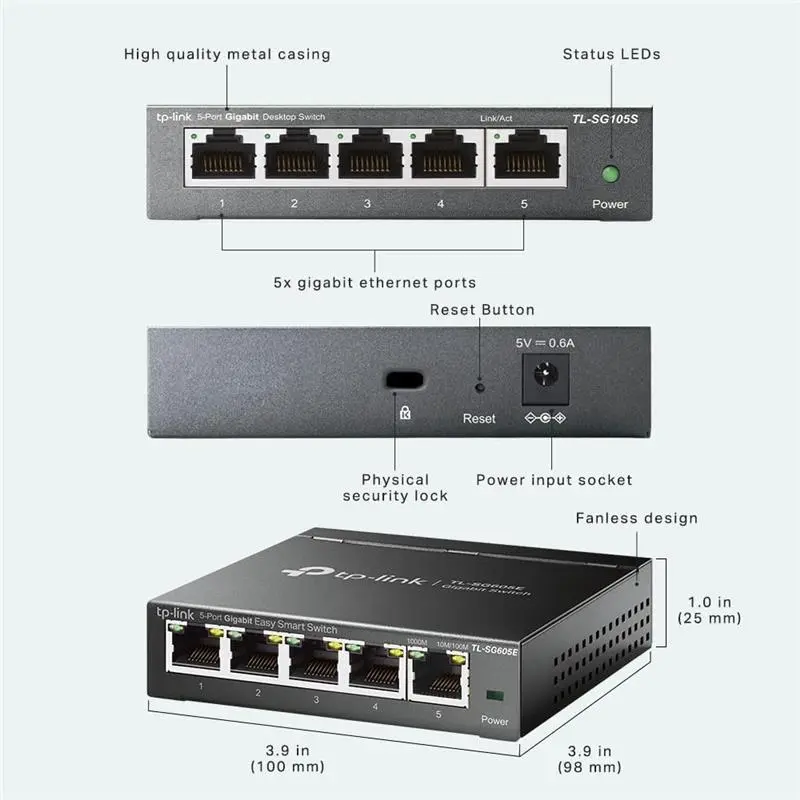 TL-SG605E 5 Port Gigabit Smart Switch, Network Switch, Power Saving, Plug & Play, Metal Case, Ethernet Switch, Ethernet Splitter, Centralized Cloud Management, Desktop or Wall Mount 6