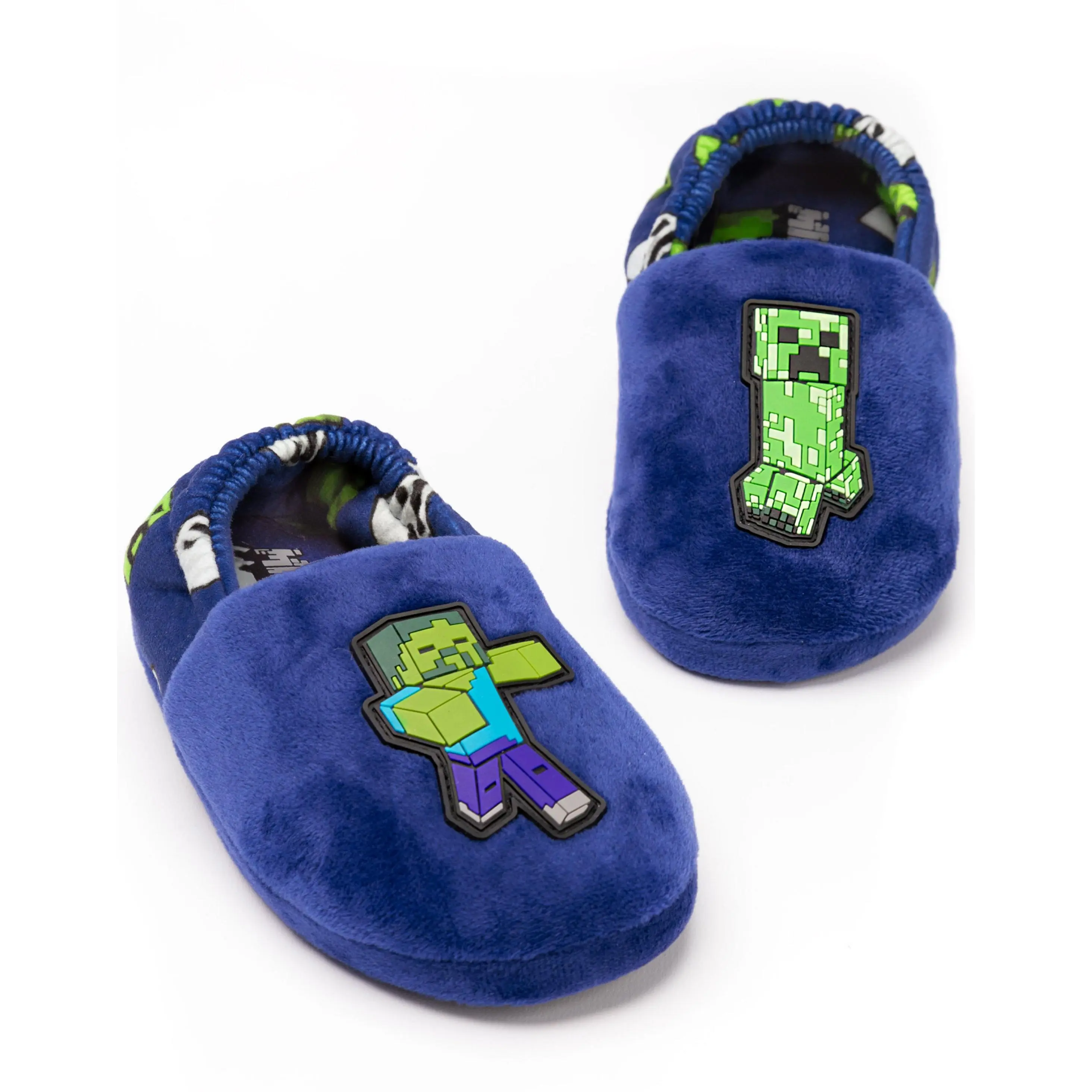 Vanilla Underground x Minecraft Boys Blue Creeper Zombie Applique Mule Slippers