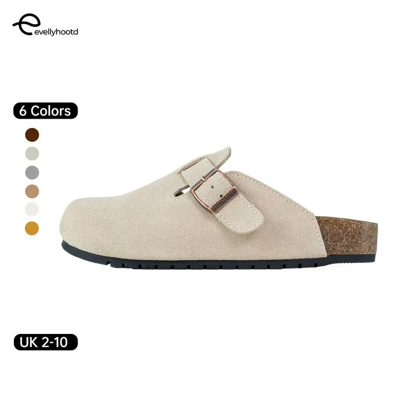 Women Suede Round Toe Cork Footbed Clogs with Comfort Width Adjustable Fashion Slipper [Order in UK Size ]