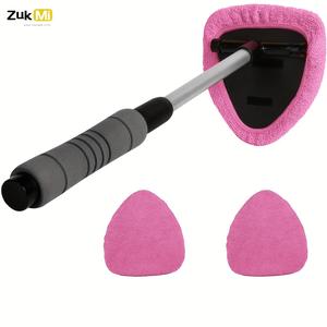 Windshield Cleaner Tool, Microfiber Car Window Cleaning Tool with Extendable Handle & 2 Cloth Pad Head, Auto Interior Exterior Glass Wiper Car Glass Cleaner Kit, Car Detailing Accessories