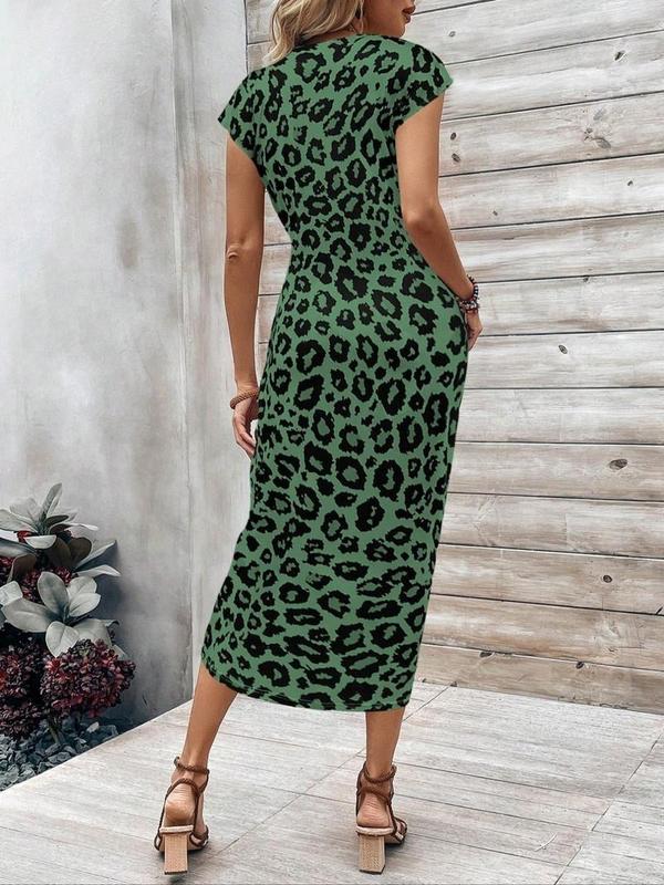 Women's Leopard Print Round Neck Dress, Fashion Casual Dress for Daily Holiday Vacation Wear, Ladies Dress for All Seasons 7
