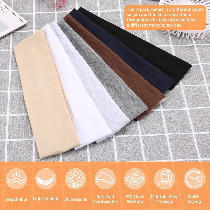 7PCS Non Slip Headbands for Women - Soft Cotton Cloth Stretchy Hair Bands for Workout Yoga Running 2