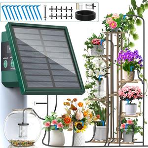 Solar Powered Automatic Drip Irrigation System, 10m Hose DIY Kit with Anti-siphon Valve, Garden Watering System for Indoor & Outdoor, Greenery, Flowers