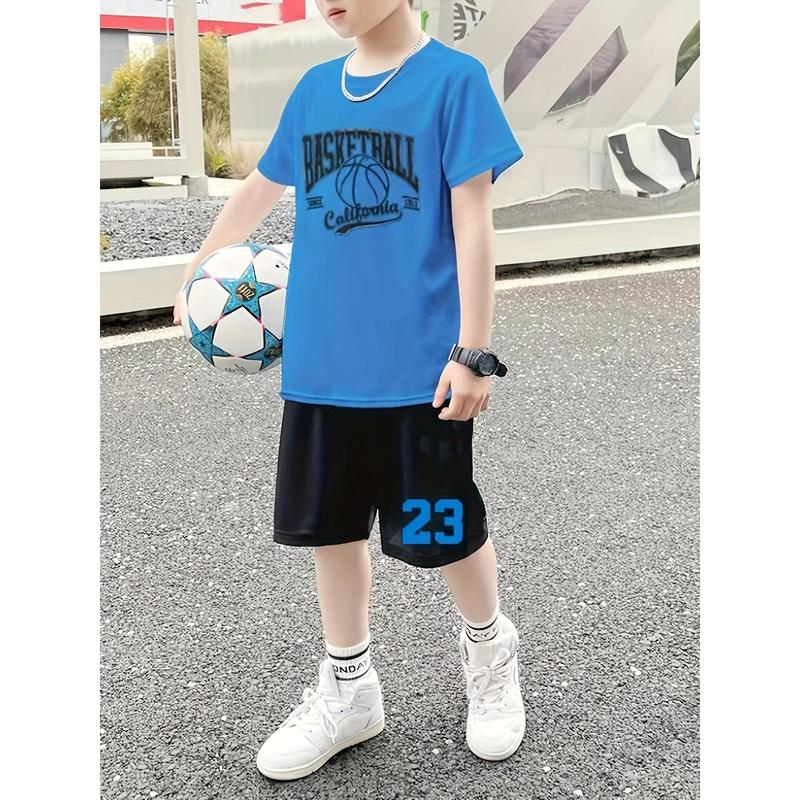 Children's short-sleeved suit, new summer Men's T-shirt sports suit, quick-drying clothes, shorts, medium and large children's ball suit, children's clothing 3