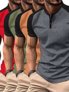 Men's Colorblock Raglan Sleeve Polo Shirt, Regular Fit Casual Short Sleeve Round Neck Top, Men's Clothes for Daily Wear, Summer Outfits 2024