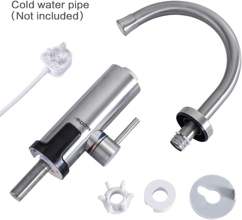 Pudin,220V Electric Instant Heater,Supply Hot and Cold Water,Stainless Hot Water Tap with LED Digital Display for Home Facilities(British Plug) 3