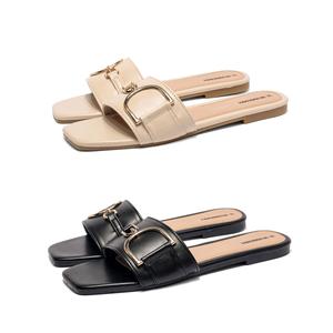 Mubberry Slides for Womens Dressy Flat Sandals Square Toe Slip On Summer Leather Dress Slide Sandals Comfort Flat Slippers Flip Flop Mule Sliders Beach Walking Shoes