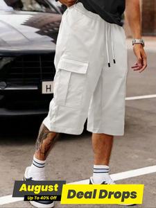 Men's Solid Flap Pocket Cargo Shorts, Regular Fit Casual Comfy Breathable 3/4 Length Shorts for Summer, Men's Plain Bottoms for Daily Wear, Menswear, Casual Boho Shorts