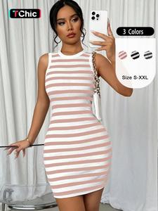 Women's Striped Pattern Round Neck Tank Dress, Casual Sleeveless Short Dress for Summer, Slim Ladies Clothes for Daily Wear, Womenswear, Summer Cute Clothes