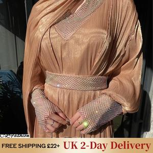 #CL04 4-piece set of shiny mesh chiffon robes with scarf, cardigan  robe , inner dress , hijab, elegant loose drape puff sleeve long dress, sleeveless lining breathable cool and comfortable, fine diamonds sparkle in summer