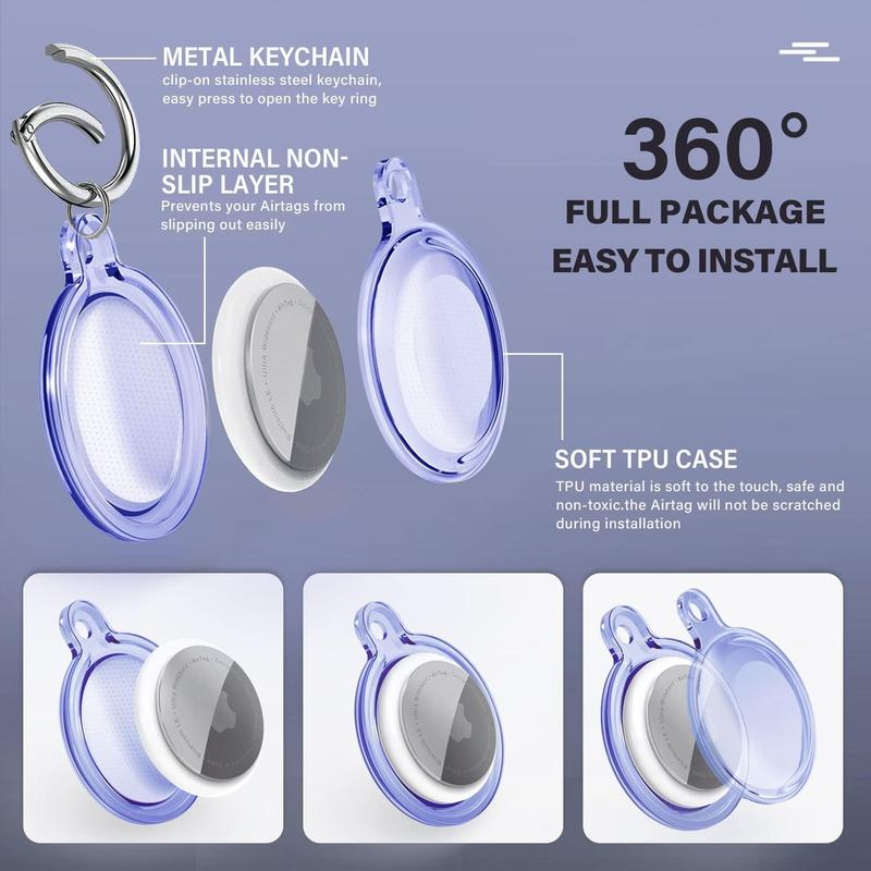 [4 Pack] Waterproof AirTag Holder for Apple AirTag with Keychain - Anti-Lost, Anti-Scratch AirTag Keyring Case for Pet Collar, Key, Luggage - 360° Protective Air Tag Accessory Tracker Cover 6