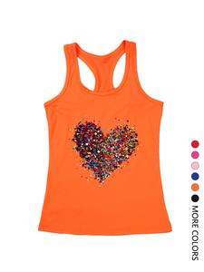 Women's Heart Print Tank Top, Casual Sleeveless Round Neck Top for Daily Wear, Ladies Clothes for All Seasons