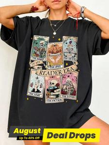 Women's Cartoon Skull & Letter Print Drop Shoulder Tee, Casual Half Sleeve Round Neck T-shirt for Daily Wear, Ladies Clothes for All Seasons