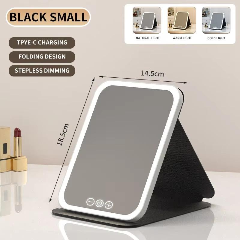 Portable Led Light Makeup Mirror, Rechargeable Desktop Electric Mirror, Foldable Makeup Mirror For Home, Dormitory, Bedroom, Living Room, For Gift, Decor 6