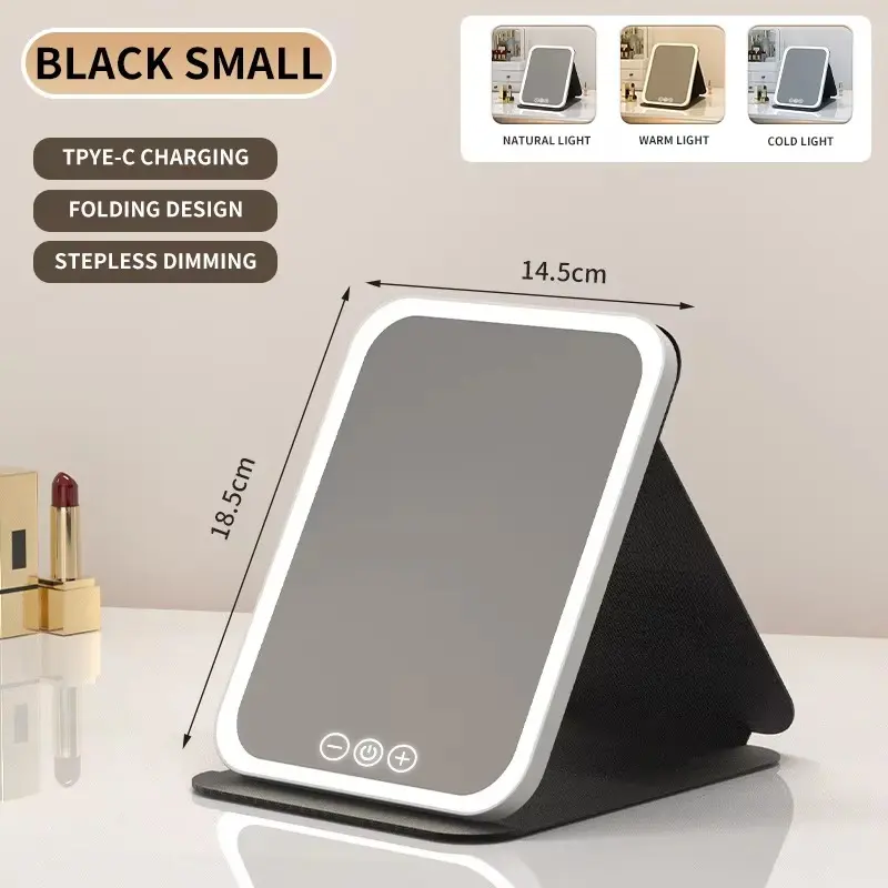 Portable Led Light Makeup Mirror, Rechargeable Desktop Electric Mirror, Foldable Makeup Mirror For Home, Dormitory, Bedroom, Living Room, For Gift, Decor 5