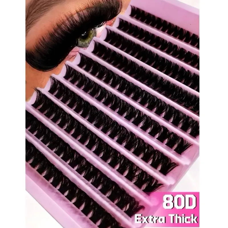 200PCS Individual Lash Clusters 80D D Curl 8-16mm DIY Lash Clusters Extra Thick&Fluffy&Natural Look Reusable Individual Eyelash Extension Kit Daily Cosmetic Makeup
