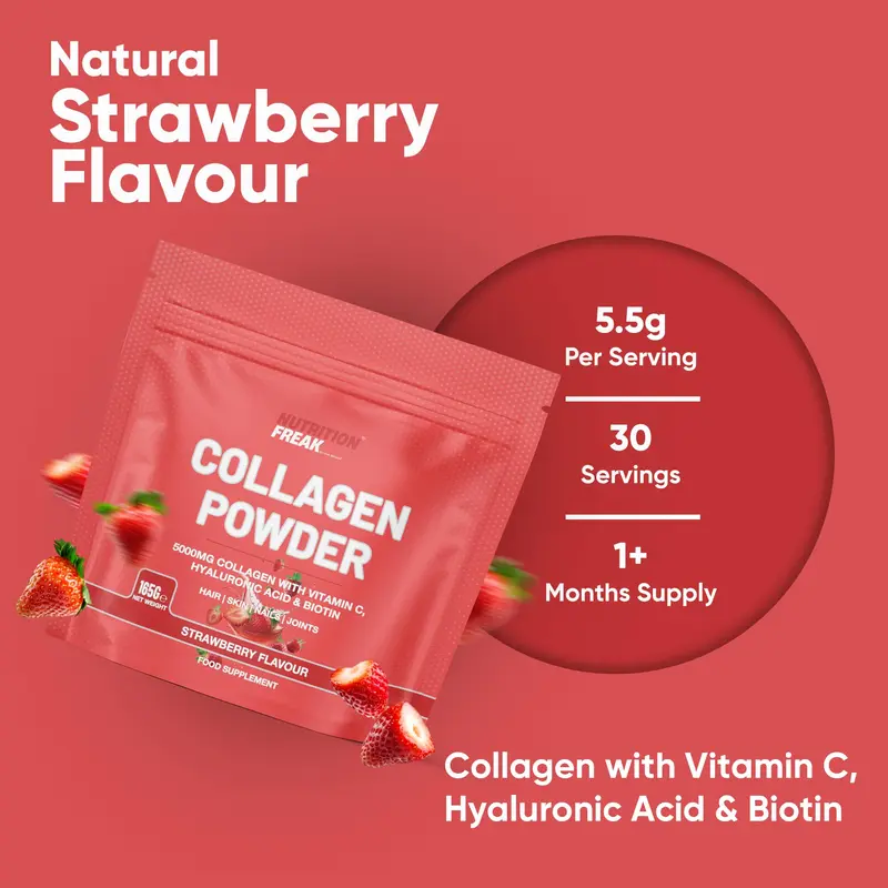Collagen Peptides Powder, 5000mg Hydrolysed Bovine, with Vitamin C and Biotin, 165g, 30 Servings (165g, Strawberry) 2