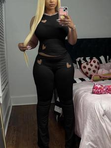 Two-piece Set Women's Heart Shaped Hollow Out Tank Top & Pants, Casual Fashion Cozy Breathable Sleeveless Clothing Set for Daily Outdoor Wear, Ladies Clothes for Spring & Fall, Womenswear, Outfit Sets Women, Cute Set Outfits, Summer Outfits Set