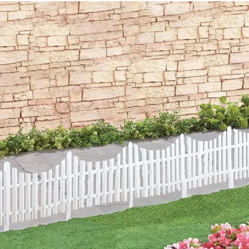 4 White Plastic Wooden Effect Lawn Border Edge Garden Edging Picket Fencing Set 8