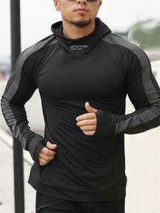 Men's Letter Print Thumb Hole Design Hoodie, Men Rashguards, Casual Long Sleeve Hooded Sweatshirt for Fall & Winter, Men's Sportswear for Indoor Outdoor Wear, Athletic Hoodies