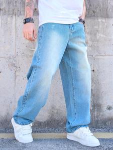 Men's Plain Straight Leg Jeans, Loose Casual Comfy Denim Trousers for Daily Wear, Fashion Men's Bottoms for All Seasons