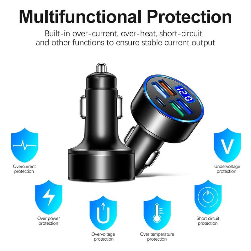 4 USB Port Car Charger LED Digital Display Tool Vehicle Interior Accessories 2