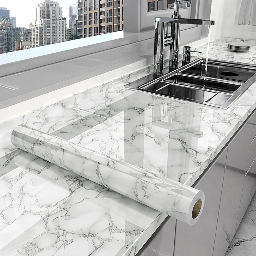 Kitchen Oil-Proof Film Stove Waterproof Moisture-Proof Wallpaper Countertop Self-Adhesiv Cabinet Renovation Tile Marble Sticker