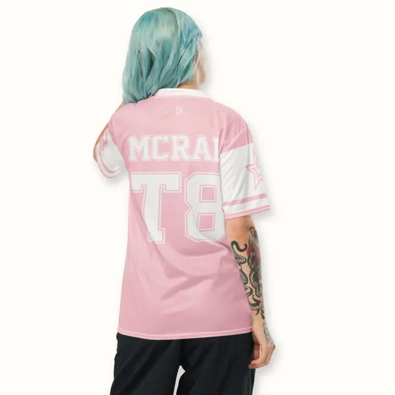 Tate Mcrae Pink & White Football Jersey, Tate Concert Clothes, T8 Mcrae Jersey, Tate Mcrae Tshirt, T8 Shirt, T8 Hoodie, Tate Mcrae Jersey, 3