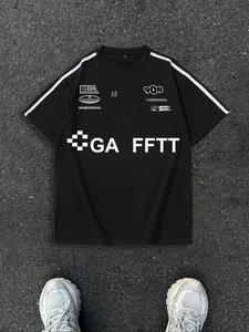 Men's Letter Print Round Neck Tee, Loose Casual Short Sleeve Crew Neck T-Shirt for Summer, Fashion Men's Top for Daily Wear