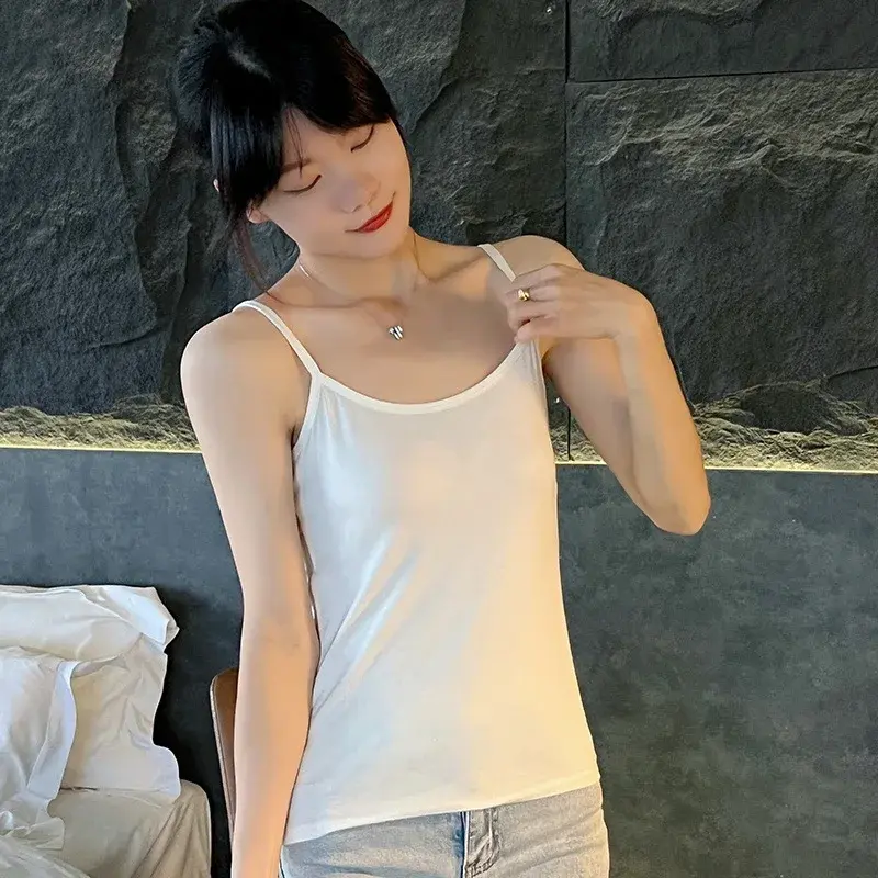 Summer Simple Sling Camisoles Women Girls Crop Top Sleeveless Shirt Lady Bralette Tops Strap Skinny Camisole Base Vest Tops 5