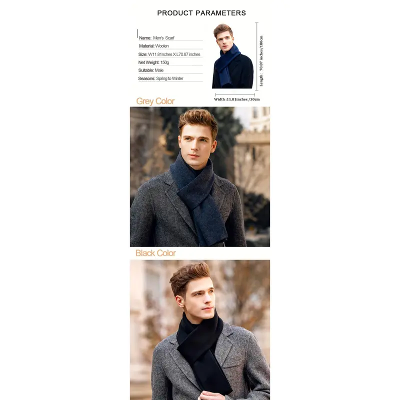 Good Oasis Men's Solid Navy Blue Soft Wool Knit Scarf - Long, Warm, Skin - Friendly and All - Match Fashion Neckwear for Winter. A Versatile and Classic Wool Scarf 5
