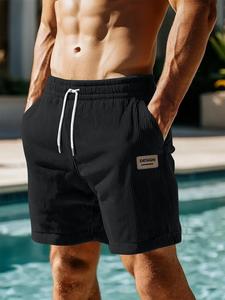 Men's Letter Print Corduroy Shorts, Loose Casual Comfy Breathable Swim Shorts for Summer, Men's Bottoms for Daily Wear