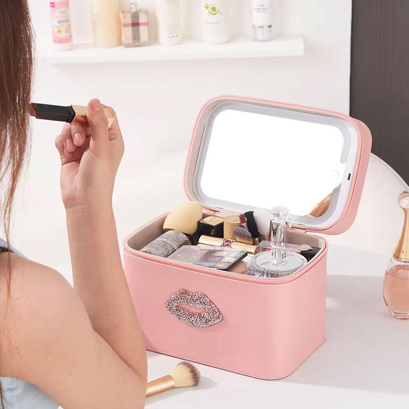 Cute Travel Makeup Bag Cosmetic Organizer Make up Case with Led Light Mirror UK~ 7