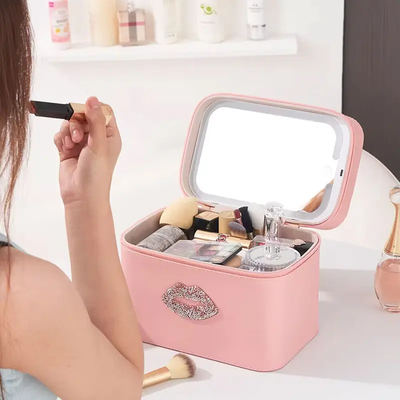 Cute Travel Makeup Bag Cosmetic Organizer Make up Case with Led Light Mirror UK~ 7