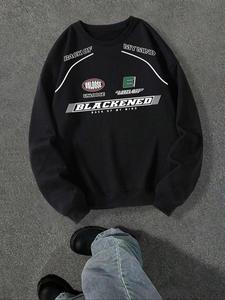 Men's Letter Print Round Neck Sweatshirt, Loose Casual Fashion Long Sleeve Pullover for Spring & Fall, Men's Top for Daily Wear, Hoodie