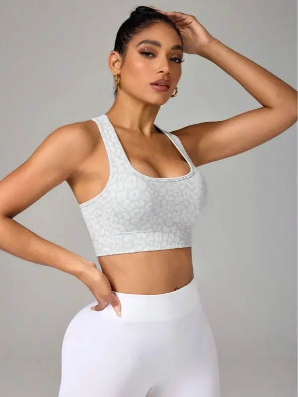 Leopard Print Racerback Sports Bra – Bold, Breathable & Supportive Activewear for Women 4