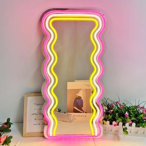 Creative Irregular Shaped LED Neon Light Mirror for Cozy Corner Decor, Modern 2 In 1 Decorative Mirror Light for Mother's Day Gift, Wavy Edge Design Mirror Ambient Light, Creative Gift Ideas