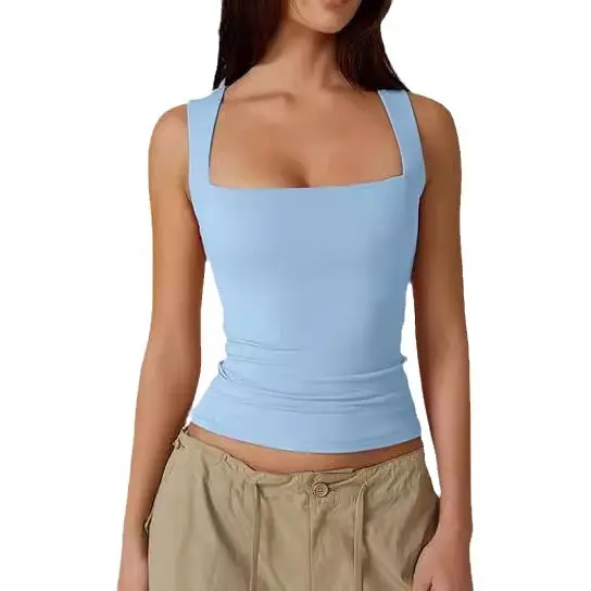 Women's Square Neck Sleeveless Double-Layer Tank Tops Basic Tight T Shirts Casual Comfort for Underwear - Womenswear 2