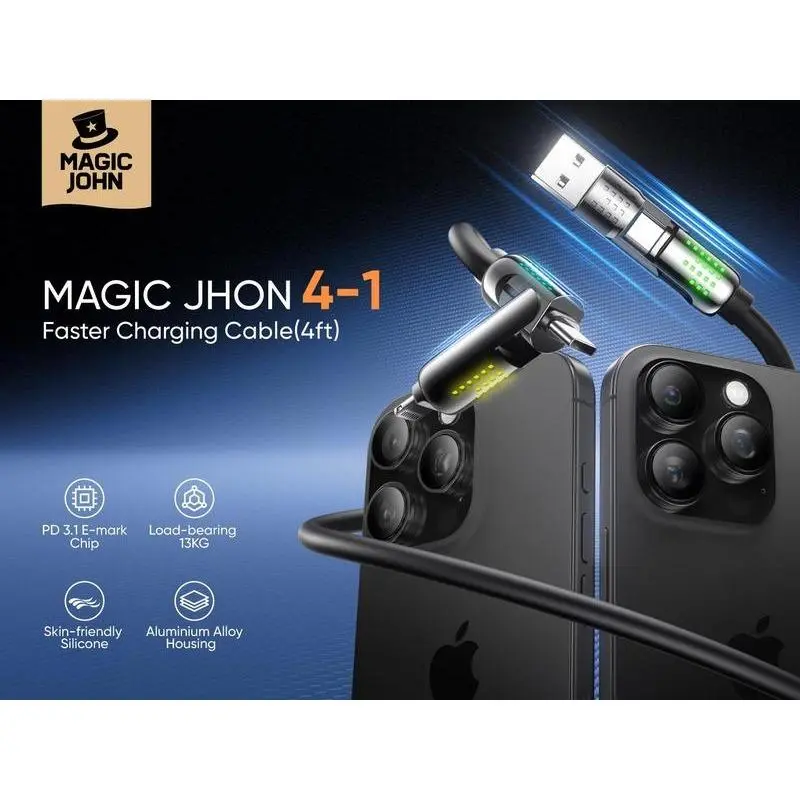 New-MAGIC JOHN 4-in-1 Charging Cable, Super Fast 240W Charging with RGB Light 8