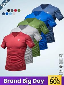 Men's Reflective Stripe V Neck Sports Tee, Breathable Athletic Fit Quick Drying T-shirt for Gym Workout Running Cycling Fishing, Casual Sporty Top for Men, Clothing, Activewear, Modest Swimming Wear, Jersey Shirt
