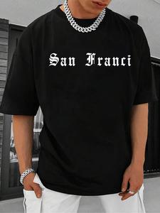 Men's Letter Print Round Neck Tee, Loose Casual Fashion Short Sleeve T-shirt for Summer, Men's Top for Daily Wear, Tropical