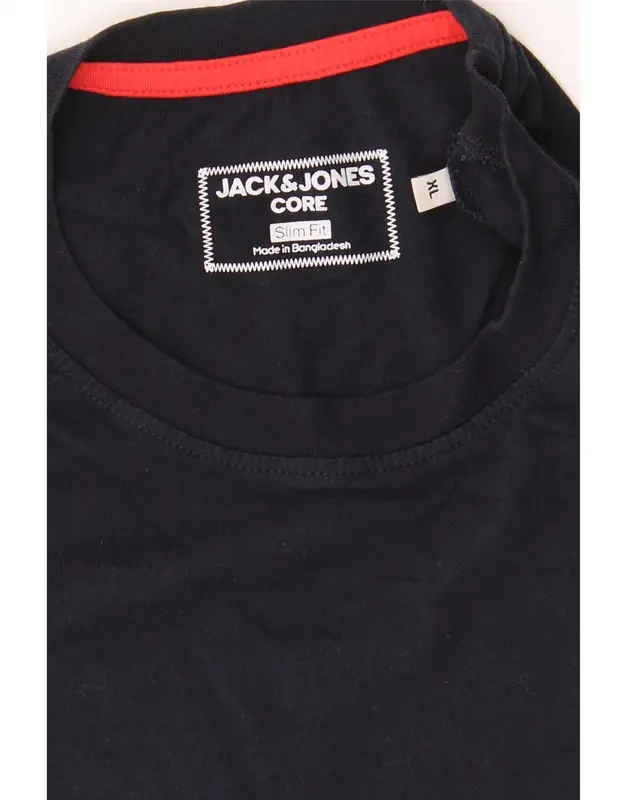 Pre-Owned Vintage JACK & JONES Mens Slim Fit Graphic T-Shirt Top XL Navy Blue Cotton 3