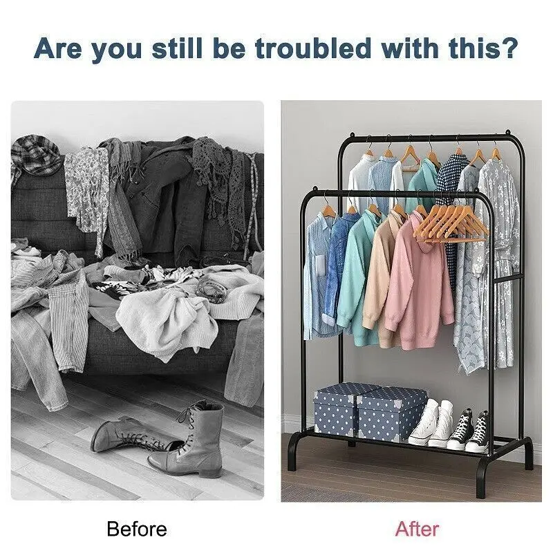 Heavy Duty Double Clothes Rail Hanging Rack Garment Display Stand Storage Shelf 3