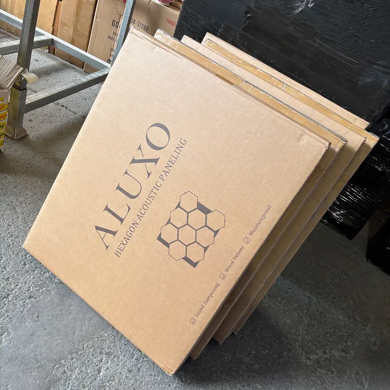 ALUXO Set of 4 Acoustic 3D HEXAGON MDF Wood Oak Walnut Wall Panel 700x600mm 4 Colour Box 3
