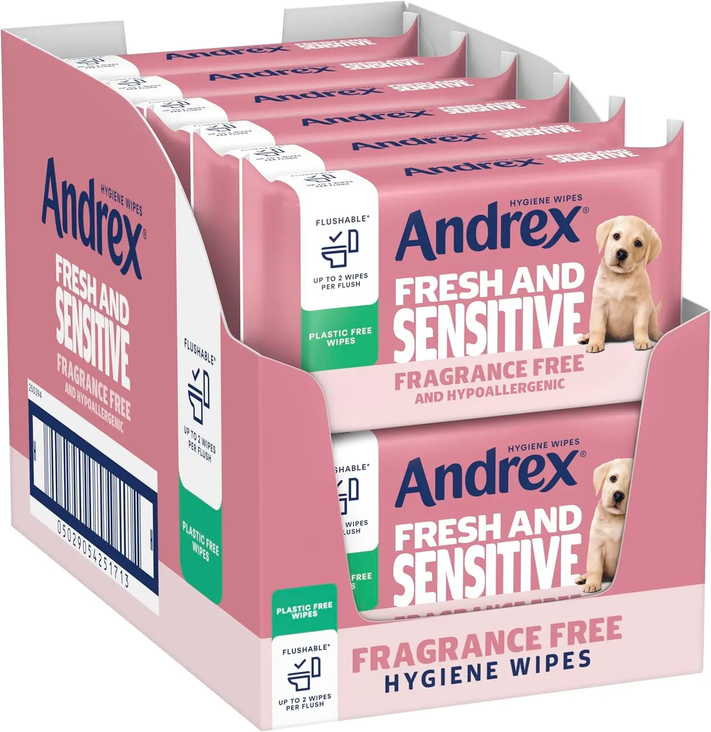 Fresh and Sensitive Hygiene Wipes, 12 Pack; Flushable Moist Toilet Tissue, Hypoallergenic and Fragrance Free Wet Wipes for Sensitive Skin (Pack of 12), FSC Certified