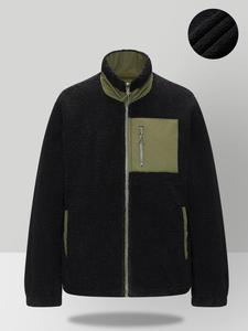 Men's Patchwork  Zip Up  Jacket, Loose Casual Windproof Warm Long Sleeve  Jacket for Fall & Winter, Men's Outerwear for Daily Wear