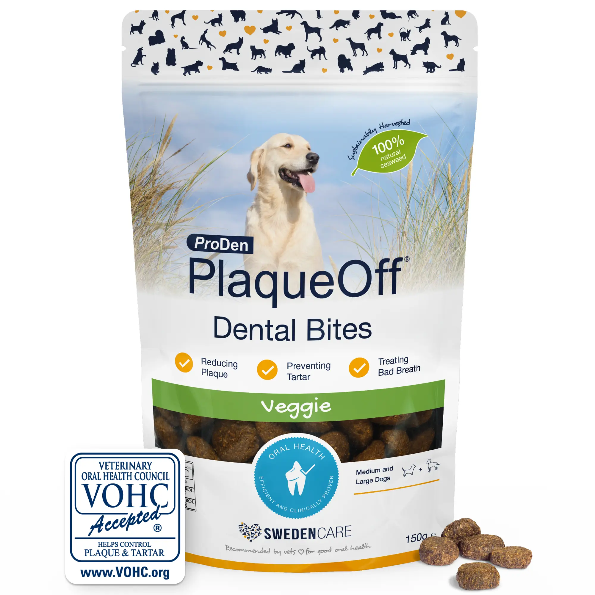 ProDen PlaqueOff Dental Bites for Dogs – Plaque Remover Made with Organic Seaweed: Clinically Proven by the VOHC to Reduce Tartar, Plaque, and Bad Breath.