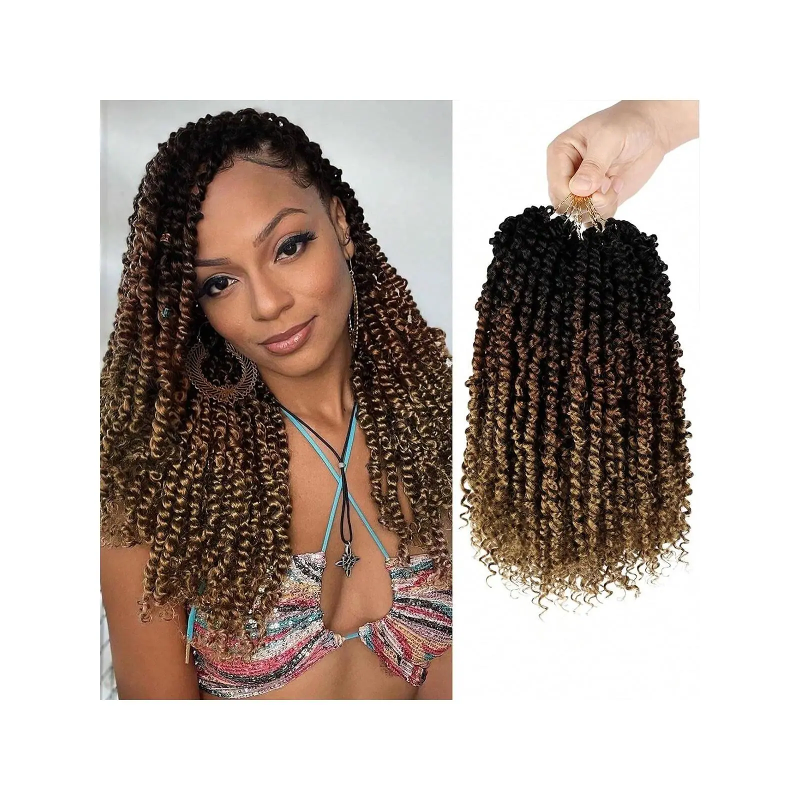 Ombre Brown Pre-Looped Passion Twists Braiding Synthetic Hair 12 Inch, Pre-Twisted, Short Crochet Passion Twist Hair Extensions For Women 1Pack/Lot